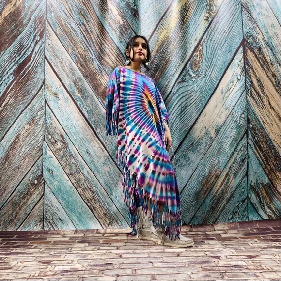 Boho Tie Dye Maxi LOA Tunic Top Dress Kaftan - Picture 2 of 12